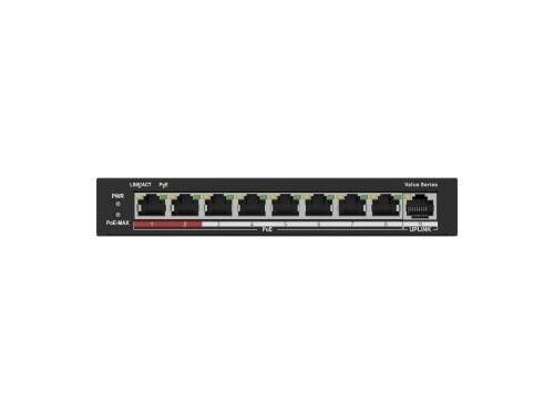 HiLook NS-0109P-60 8-Port 100Mbps Long-Range PoE Switch, 60W Budget, Metal, Fanless