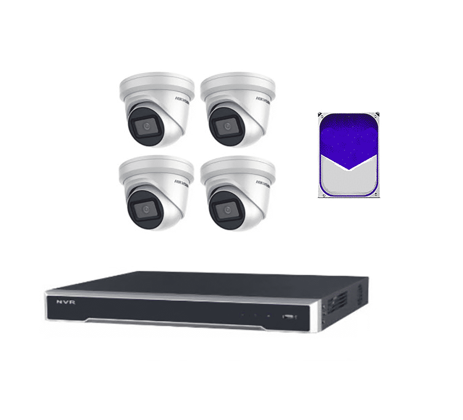 Hikvision 4 CH DVR CCTV Kit système de sécurité & 4 x Sony 2,4 MP CMOS Tvi 1080p Full HD Caméras dôme Blanc 20 m IR Vision de nuit facile P2P Disque dur de 1 To 