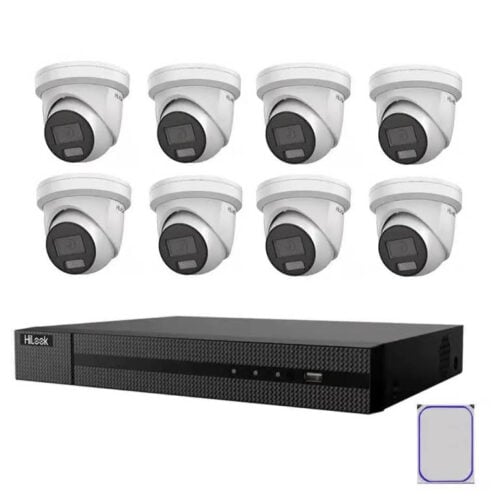 HiLook 8 Channel CCTV Kit for Outdoor Security, 4K NVR, 2x T381H-MU 8MP, 6x T361H-MU 6MP AI Cameras, Night Vision, 6TB